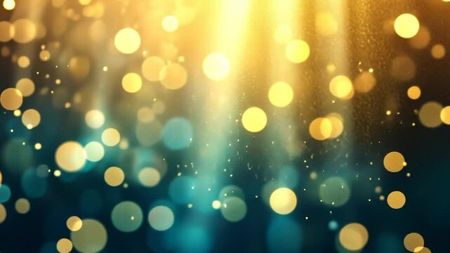 Golden Bokeh Brilliance: An abstract background of radiant gold and teal bokeh lights shimmer, evoking a sense of celebration and elegance.