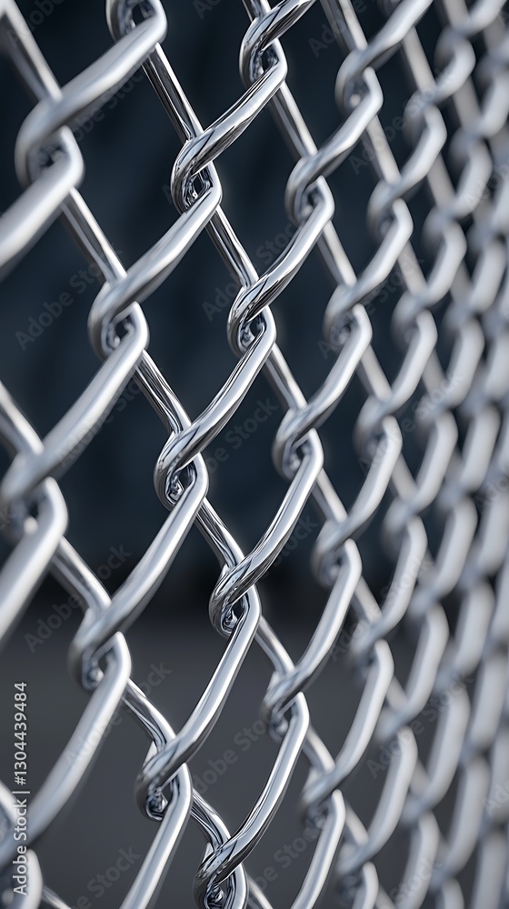 Poster a close-up of a metallic chain-link fence showcasing intricate patterns and textures.