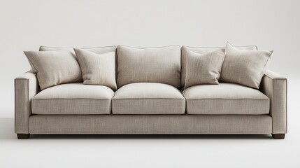 Fototapeta premium A plush, inviting couch, perfect for relaxation and creativity. Its neutral canvas provides a blank canvas for your text or designs to shine, inviting viewers to imagine themselves sinking onto its