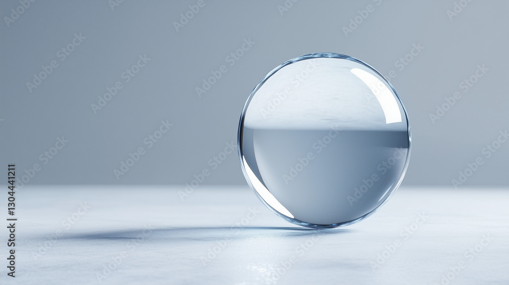 Poster translucent sphere: a captivating translucent sphere casts a subtle shadow, a minimalist composition