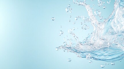 Fresh water splash against a light blue background, capturing fluidity and motion.