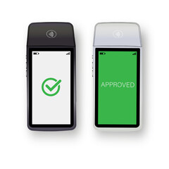 Vector 3D Realistic NFC Payment Terminal. Credit Card. Payment Machine. Template for Bank Payment Contactless Terminal. POS Terminal.