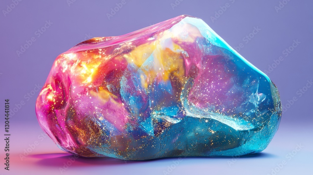 Poster glowing multicolored gemstone with shimmering particles. perfect for fantasy, science fiction or abs