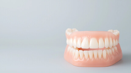 Obraz premium Perfect Smile: A set of flawless dentures, meticulously crafted and displayed, embodies oral health.