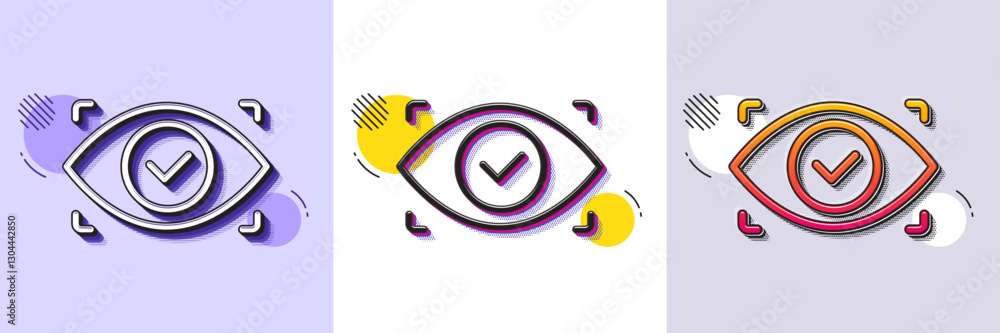 Poster biometric security scan line icon. halftone dotted pattern. gradient icon with grain shadow. eye acc