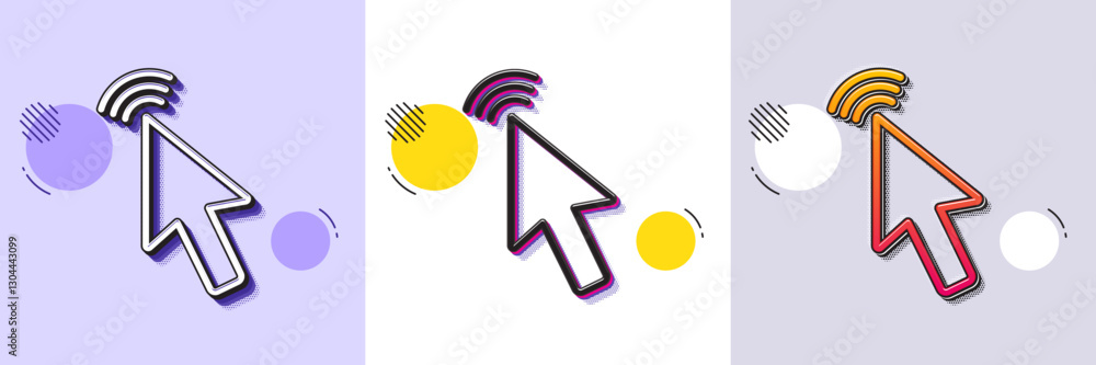 Poster mouse cursor line icon. halftone dotted pattern. gradient icon with grain shadow. click action sign.