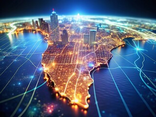 Animated Motion Graphics Map of Tampa, Florida, USA - Long Exposure Night Cityscape