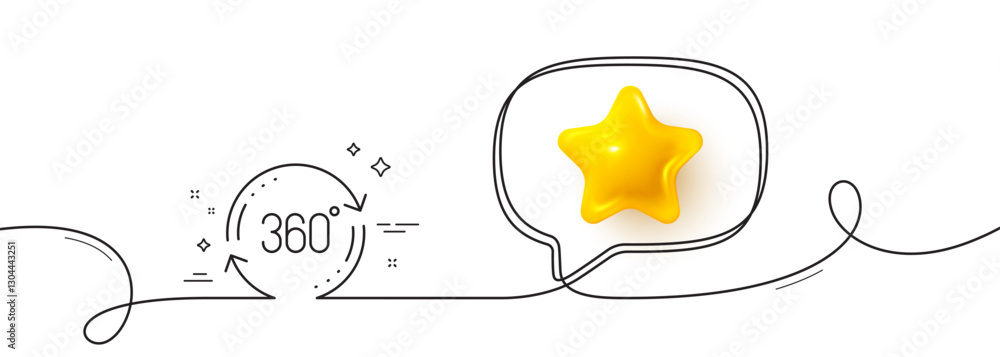 Aufkleber 360 degree line icon. continuous line with 3d star. full rotation sign. vr technology simulation sym