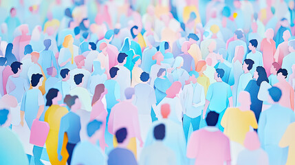 A paper cut artwork depicting a diverse crowd of people. The figures are carefully crafted with unique shapes and sizes, representing a variety of backgrounds and cultures