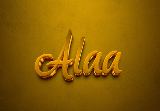 Golden 3D editable text effect of Arabic name Alaa.