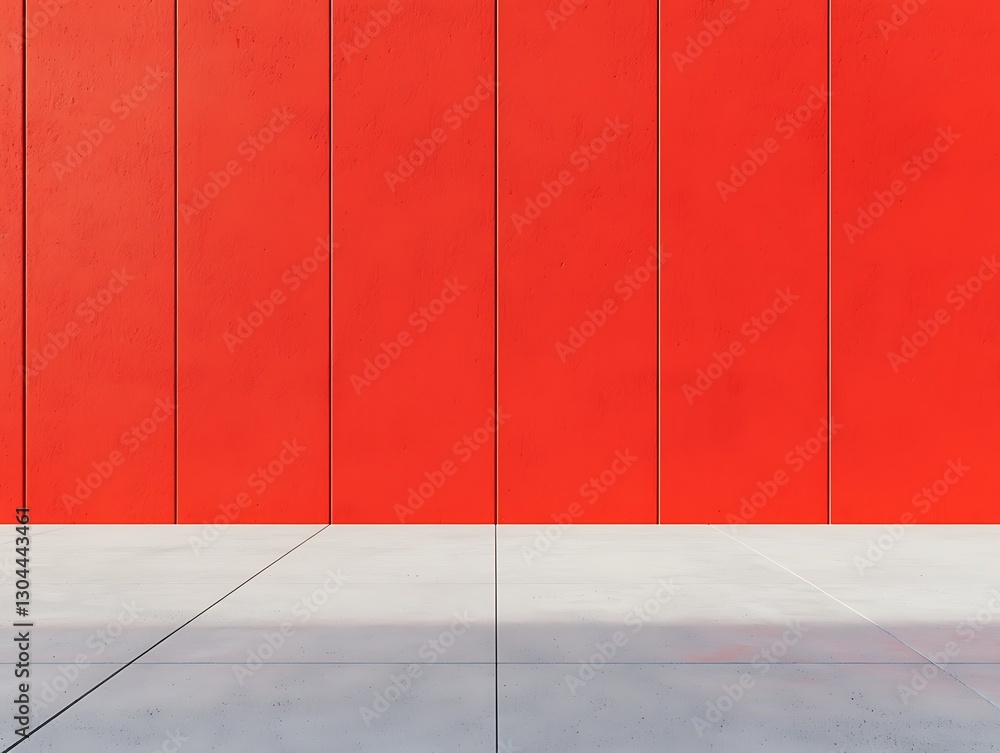 Poster a vibrant red wall contrasts with a smooth gray floor, creating a striking visual impact with clean 