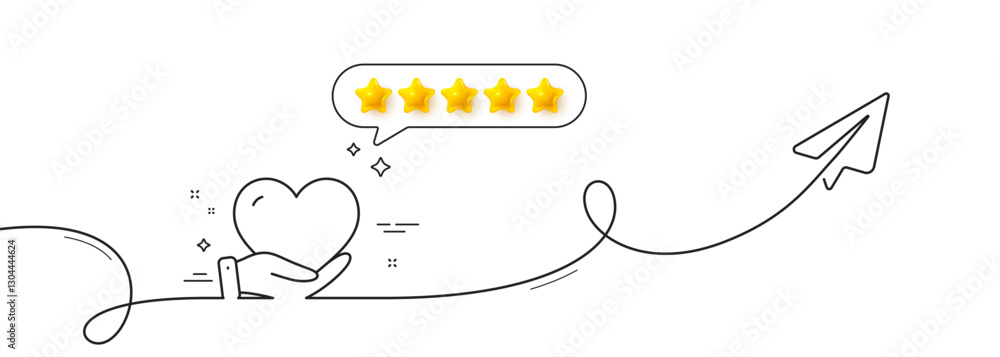 Poster volunteer care line icon. continuous line with share plane. helping hand sign. donation symbol. five