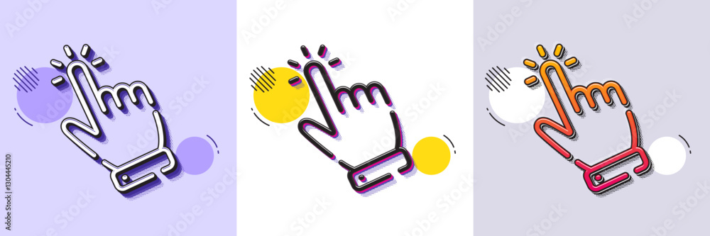 Poster hand cursor line icon. halftone dotted pattern. gradient icon with grain shadow. click action sign. 