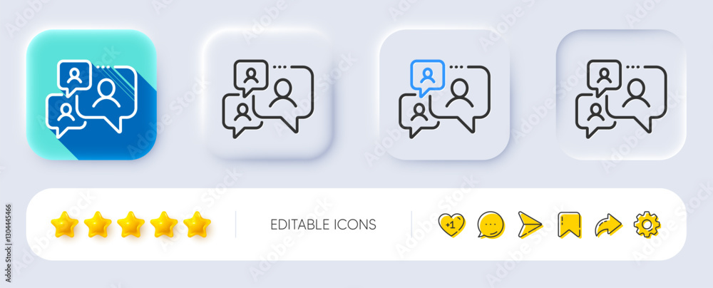 Poster support chat line icon. neumorphic, flat shadow, 3d buttons. comments sign. speech bubble message sy