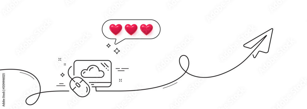 Poster cloud computing line icon. continuous line with share plane. internet data storage sign. file hostin