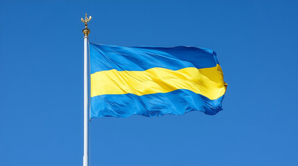 Flag in Azure Sky: A flag, a symbol of pride and identity, waves majestically against a flawless azure sky, evoking a sense of freedom, patriotism, and national spirit.