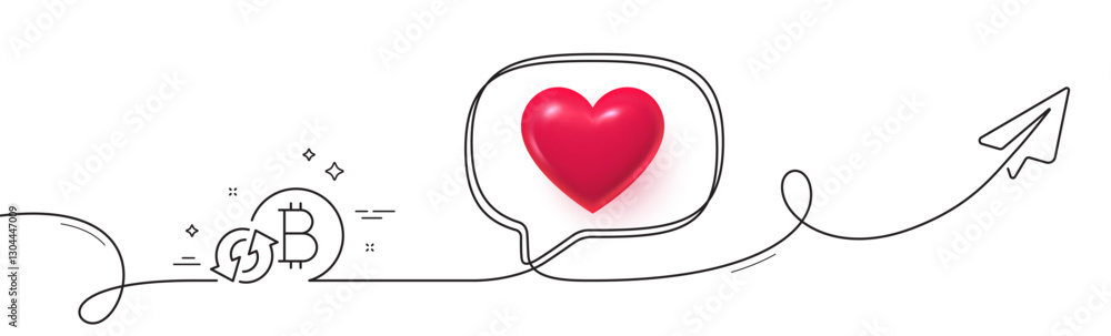 Aufkleber bitcoin line icon. continuous line with share plane. refresh cryptocurrency coin sign. crypto money 