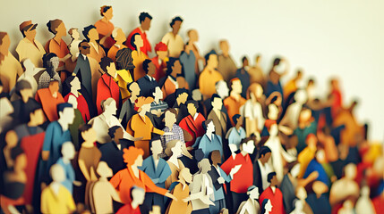 Fototapeta premium A paper cut artwork depicting a diverse crowd of people. The figures are carefully crafted with unique shapes and sizes, representing a variety of backgrounds and cultures