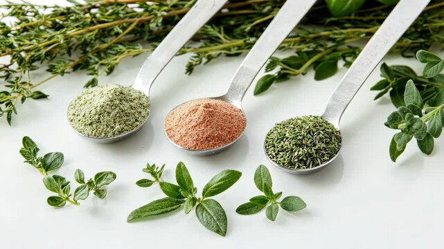 spoons with spices. Selective focus