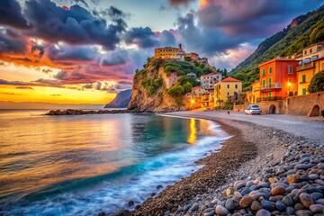 Fototapeta premium Astonishing Coastal Scene: Shingle & Sand Beaches, Dramatic Cliffs, Marina di Camerota, Italy