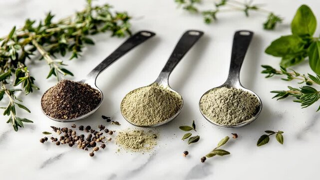 spoons with spices. Selective focus