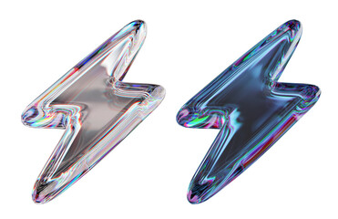Thunder flash symbol made of dispersion chromatic glass isolated on transparent background. 3d render illustration