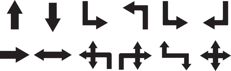 Way direction arrow sign .You-turn, left, right, two way, three way, and four way transportation direction arrow symbol. Can be used as way direction .
