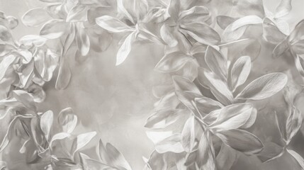 Elegant White Leaves on Soft Grey Background for Background Usage