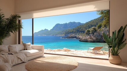 Coastal view from modern home's large window
