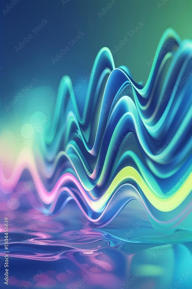 Poster colorful abstract waves create a mesmerizing visual experience above a reflective water surface in a