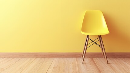 Yellow Plastic Chair in Minimalist Room with Yellow Walls and Light Wood Floor