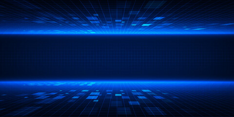 Vector illustration of futuristic digital tech stage horizontal tech screen or panel for product layout and showcase background and game graphic interface artwork.