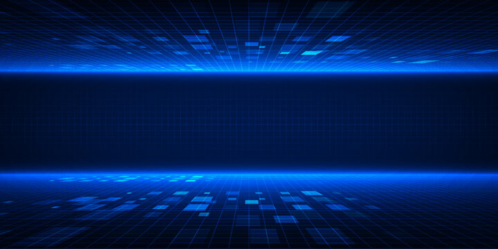 Vector illustration of futuristic digital tech stage horizontal tech screen or panel for product layout and showcase background and game graphic interface artwork.