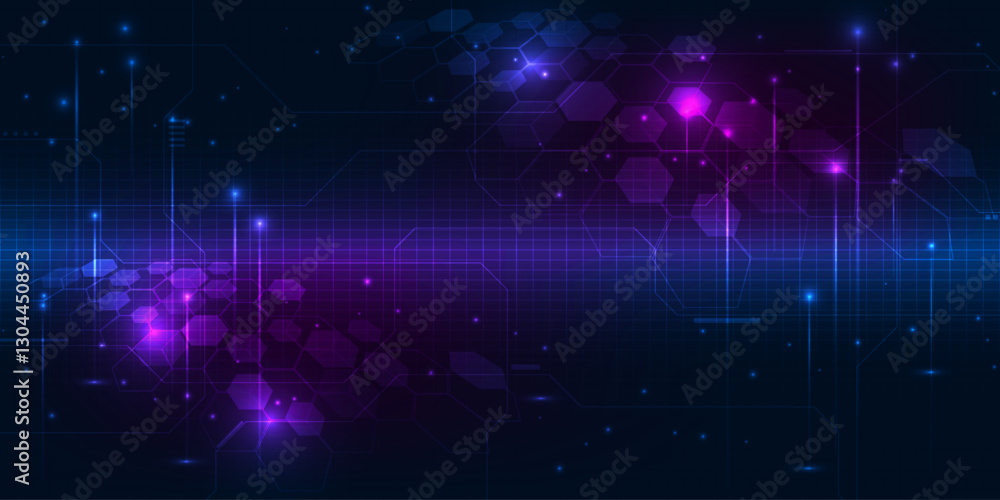 Poster vector illustrations of blue hexagonal network pattern digital hi tech background.