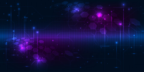 Vector illustrations of  blue hexagonal network pattern digital hi tech background. © Alleachday