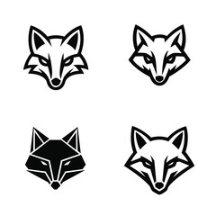 Four Stylish fox stylish black and white fox head vector logo design silhouette