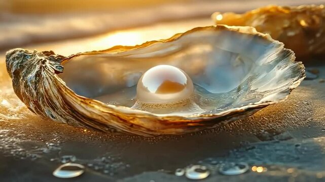 Close-up of a shell in an oyster. Selective focus