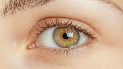 Obraz premium Golden Gaze: A close-up portrait captures the mesmerizing details of a human eye with golden-amber irises, offering a glimpse into the soul with a sense of serenity and beauty.