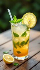 Fototapeta premium Cool glass of lemonade with fresh mint and lemon slice