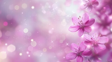 abstract background with delicate pink wildflowers and artistic bokeh, soft lighting, romantic and natural, calming and minimalist
