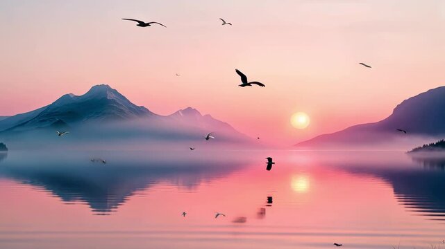 birds flying in the sunset
