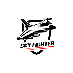 military plane fighter jet monochrome logo vector