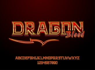 fantasy golden red dragon blood medieval gothic game logo font alphabet 3d