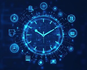 Clock with workflow automation symbols, representing smart time management