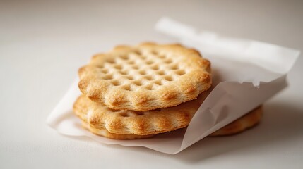 A crisp, white biscuit packet, its golden hue hinting at the delectable treat inside, sits proudly on a pristine, white background, ready to showcase its design to the world.
