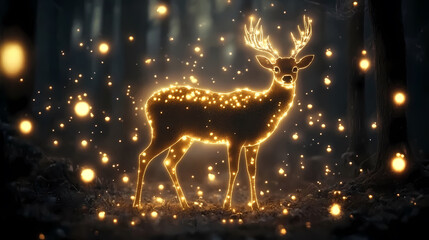 Glowing Deer in a Mysterious Forest Scene