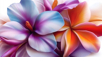 Fototapeta premium Vibrant Floral Symphony: A Close-Up of Exquisite Canna Lily and Plumeria Blooms