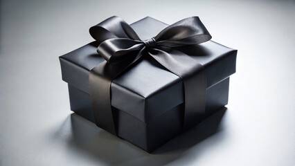 Obraz premium Black Friday Luxury Gift: Elegant Black Box with Bow on Dark Background