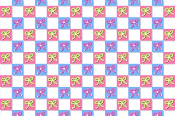 Blue and pink wallpaper, pattern, wrapping paper, fabric, plaid, pattern background, cute wallpaper, seamless pattern with ribbon and squares, ribbon tile, decoration, chess board, squares background