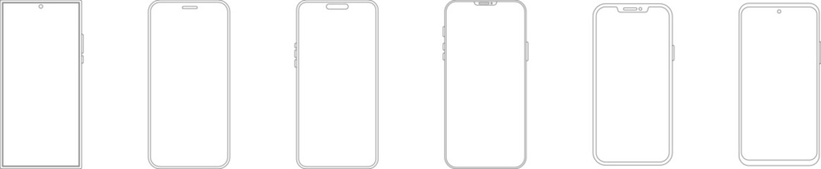 Outline line drawing modern smartphone. Elegant thin stroke line style design vector. Elegant thin line stroke style design smartphone.